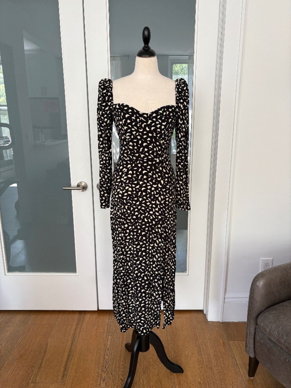 & Other Stories Geometric Square Print Sweetheart Midi Dress - Size US 4